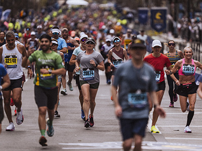 Runners finish the Boston Marathon earlier this year