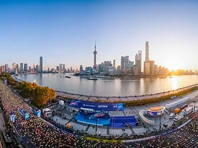 Runners at the start line of the Shanghai Marathon
